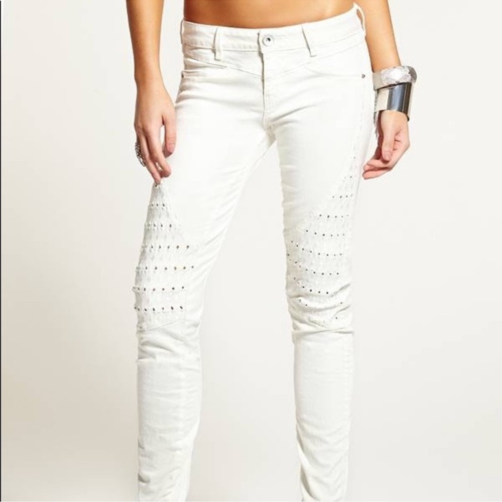 New Guess Brittney Skinny Eyelet White Denim Jeans 1 25